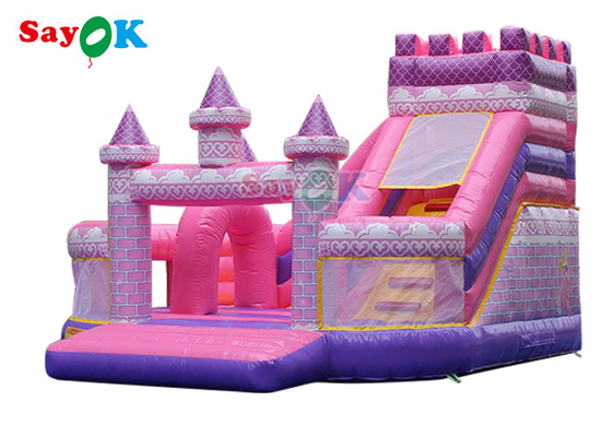 Розовая принцесса Раздувн Замок Сползать Девушка играя раздувной дом прыжка для парка атракционов