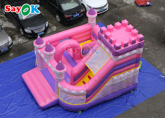 Розовая принцесса Раздувн Замок Сползать Девушка играя раздувной дом прыжка для парка атракционов