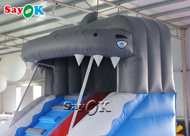 Надувная детская горка на заказ Голубая акула Надувная водная горка с бассейном